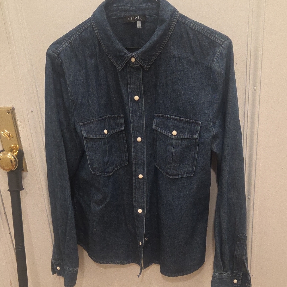 I State Womans Denim Shirt Wirh Snaps Size Med